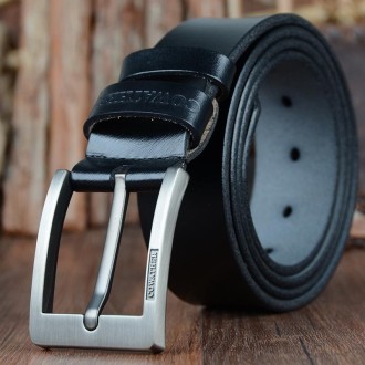 COWATHER XF004 Men Two-Layer Cowhide Business Casual Pin Buckle Belt, Length (cm): 100cm(Silver Buckle Black)