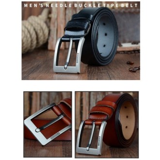 COWATHER XF004 Men Two-Layer Cowhide Business Casual Pin Buckle Belt, Length (cm): 100cm(Silver Buckle Black)