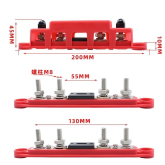 CP-4124-02 RV Yacht M8 Single Row 4-way Power Distribution Block Busbar with Cover with 300A Fuse