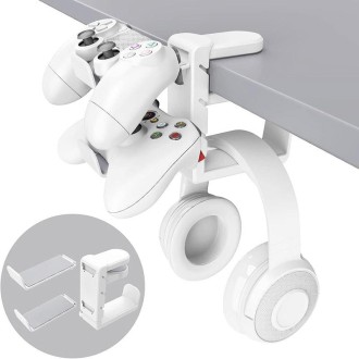 360 Degree Rotation Headset Bracket With Game Handle Organizer(White)