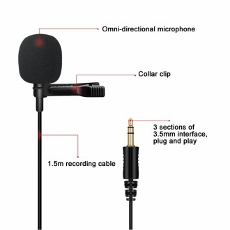 For Rode Wireless Camera Lavalier Microphone, Length 1.5m(Black)