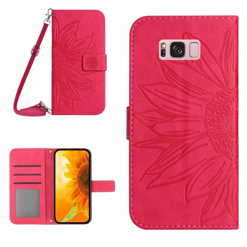 For Samsung Galaxy S8+ Skin Feel Sun Flower Pattern Flip Leather Phone Case with Lanyard(Rose Red)