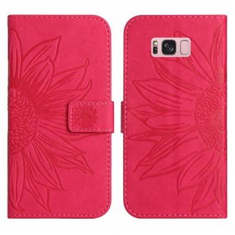 For Samsung Galaxy S8+ Skin Feel Sun Flower Pattern Flip Leather Phone Case with Lanyard(Rose Red)