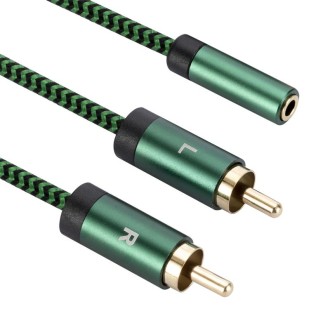 3.5mm Female to 2 RCA Male Audio Cable Amplifier Connector, Length:2m(Green)