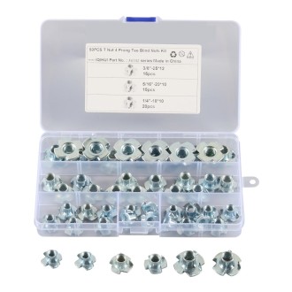 A6342 50 PCS T-Nut 4 Pronged Tee Blind Nuts Assortment Kit