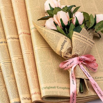 10pcs Retro Cowhide English Newspaper Gift Flower Packaging Material(Random Style Delivery)