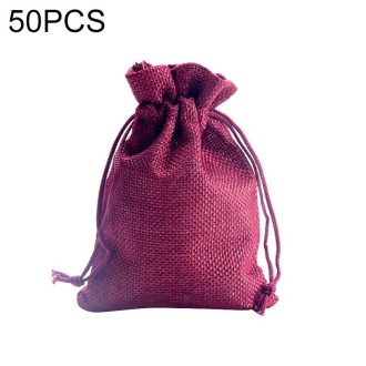 50 PCS Multi size Linen Jute Drawstring Gift Bags Sacks Wedding Birthday Party Favors Drawstring Gift Bags, Size:9x12cm(Wine Red