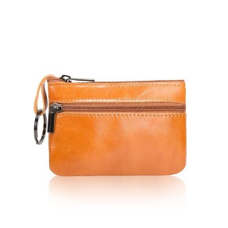 AP122 Leather Mini Multifunctional Coin Purse Small Card Holder Retro Zipper Short Clutch(Light Brown)