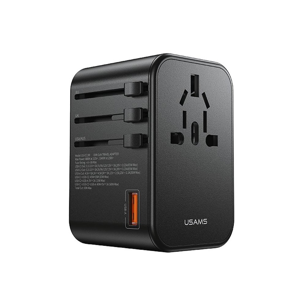 USAMS US-CC199 T62 65W PD Global Travel Fast Charger Power Adapter(Black)