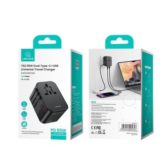 USAMS US-CC199 T62 65W PD Global Travel Fast Charger Power Adapter(Black)