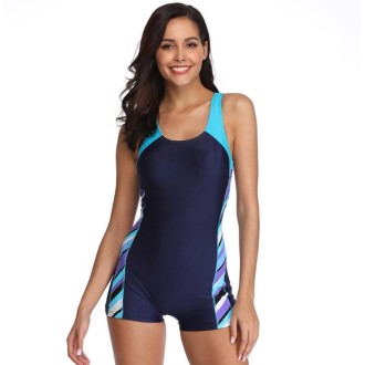 One Piece Women Swimsuit Conservative Patchwork Sports Flat Conjoined Swimsuit, Size: XL(Cailan bar)