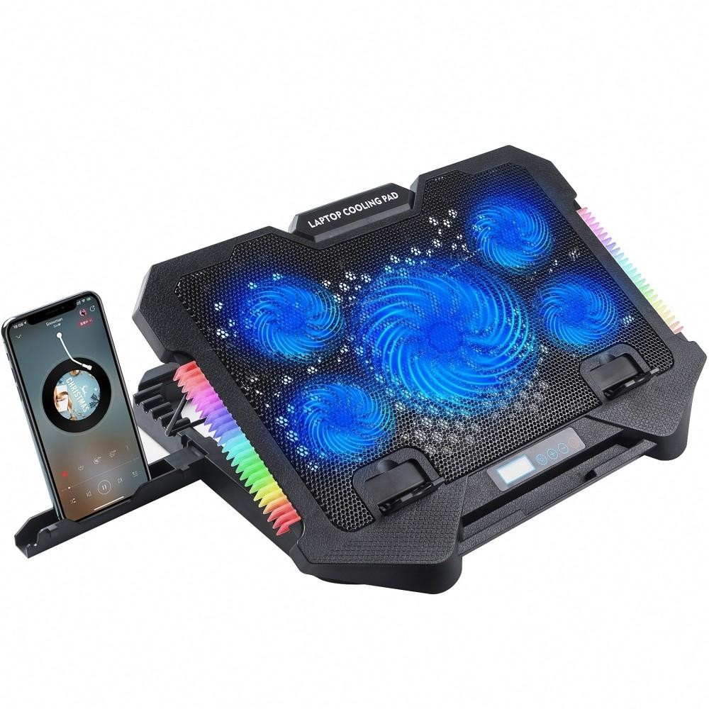 S500 Adjustable Height 5 Quiet Fans RGB Gaming Laptop Cooling Pad with Phone Holder