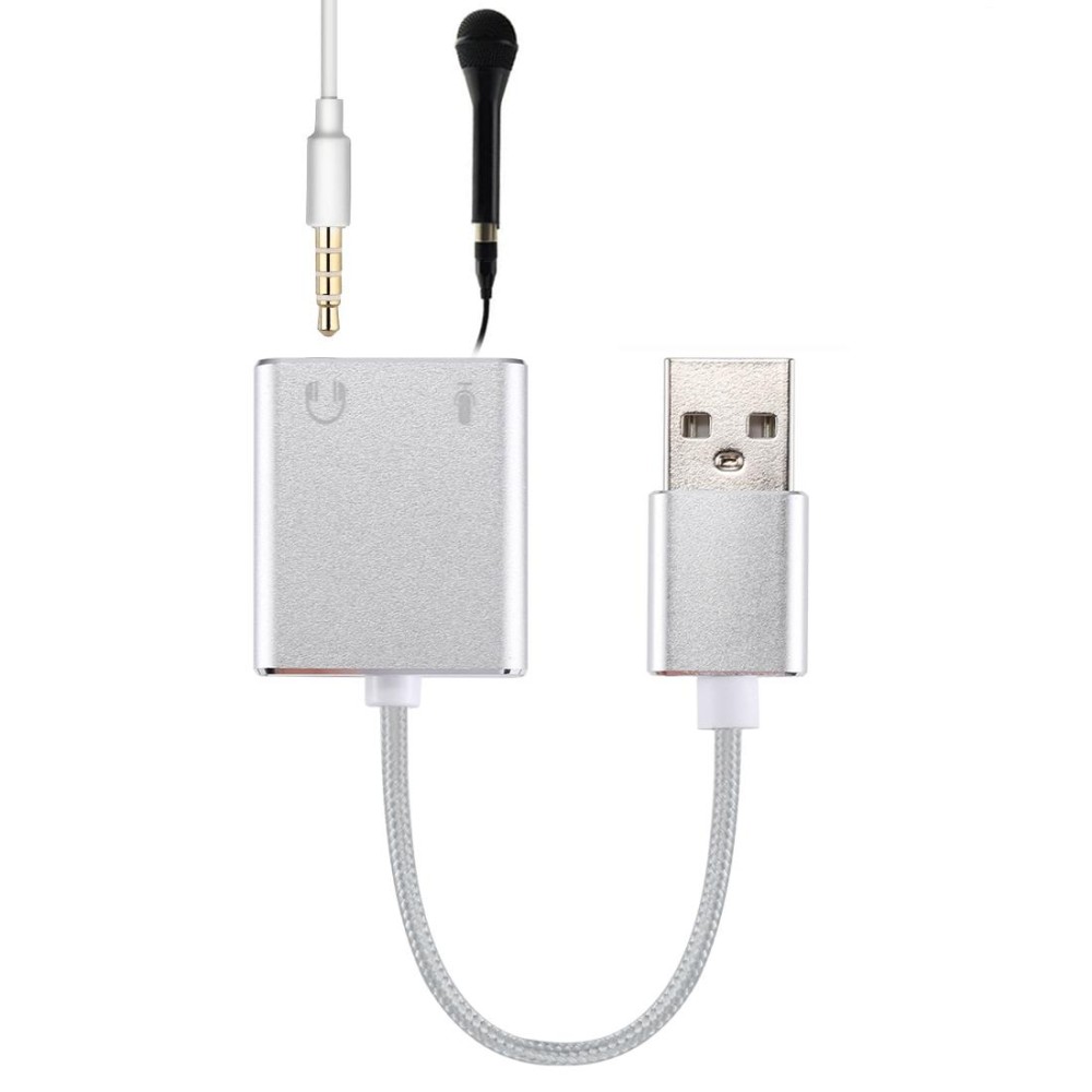 Aluminum Alloy Shell External USB Virtual 7.1 Channel Sound Card with 13cm Cable for PC Laptop (Silver)