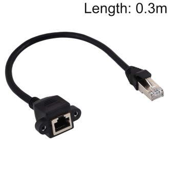 RJ45 Female to Male CATE5 Network Panel Mount Screw Lock Extension Cable , Length: 0.3m(Black)