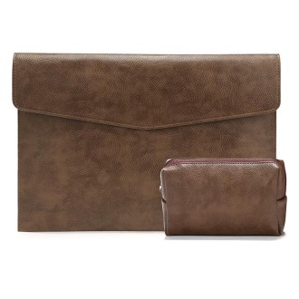 PU Leather Litchi Pattern Sleeve Case For 14 Inch Laptop, Style: Liner Bag + Power Bag  (Dark Brown)