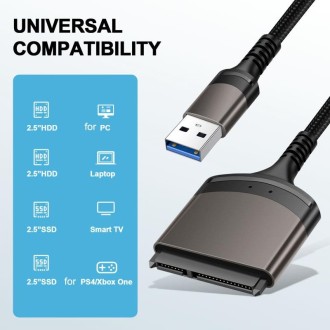 Aluminum Easy Drive Line USB3.0 To SATA Hard Disk Data Cable Supports 2.5 Inch SATA 22P, Length: 20cm