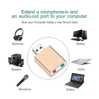 Aluminum Shell 3.5mm Jack External USB Sound Card HIFI Magic Voice 7.1 Channel Adapter Free Drive for Computer, Desktop, Speaker