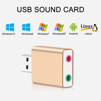 Aluminum Shell 3.5mm Jack External USB Sound Card HIFI Magic Voice 7.1 Channel Adapter Free Drive for Computer, Desktop, Speaker