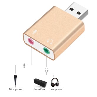 Aluminum Shell 3.5mm Jack External USB Sound Card HIFI Magic Voice 7.1 Channel Adapter Free Drive for Computer, Desktop, Speaker