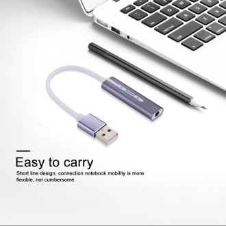 Aluminum Shell 3.5mm Jack External USB Sound Card HIFI Magic Voice 7.1 Channel Adapter Free Drive for Computer, Desktop, Speaker