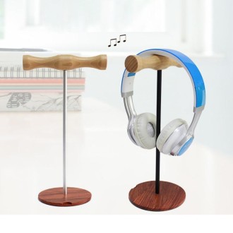 Creative Metal Rod Wooden Head-mounted Headphone Stand Display Holder, Colour: Single-sided Black Metal Rod