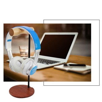 Creative Metal Rod Wooden Head-mounted Headphone Stand Display Holder, Colour: Double-sided White Metal Rod