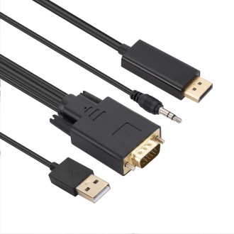 VGA to DisplayPort Adapter Cable with Audio Band Power Supply, Length: 1.8m(Black)