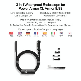 Ulefone Endoscope E1 IP67 Waterproof 3 in 1 Endoscope for Ulefone Power Armor 21 / 19 / 18T / 16 Pro / 13 / Armor Pad(Black)