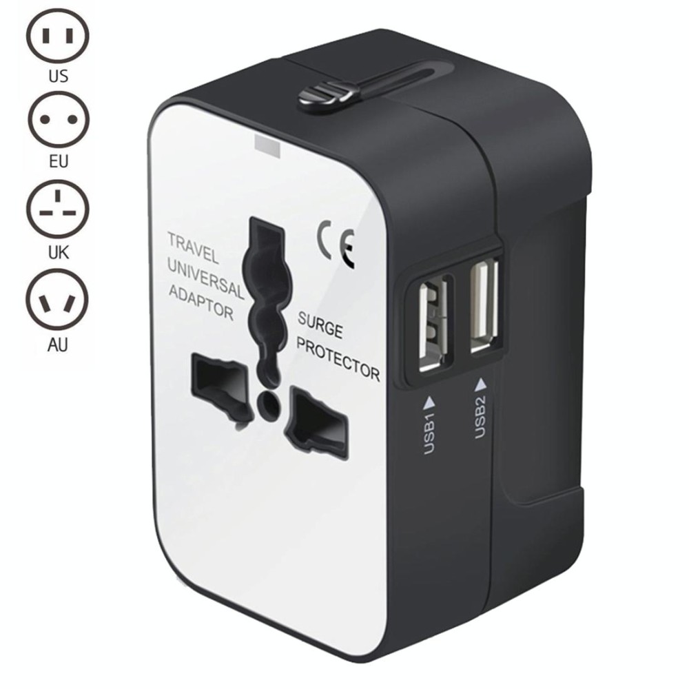 Portable Multi-function Dual USB Ports Global Universal Travel Wall Charger Power Socket, For iPad , iPhone, Galaxy, Huawei, Xia