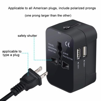 Portable Multi-function Dual USB Ports Global Universal Travel Wall Charger Power Socket, For iPad , iPhone, Galaxy, Huawei, Xia