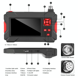 P30 5.5mm 1080P IP68 Waterproof 4.3 inch Screen Dual Camera Digital Endoscope, Length:10m Hard Cable(Black)