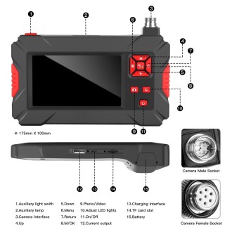 P30 5.5mm 1080P IP68 Waterproof 4.3 inch Screen Dual Camera Digital Endoscope, Length:2m Hard Cable(Black)