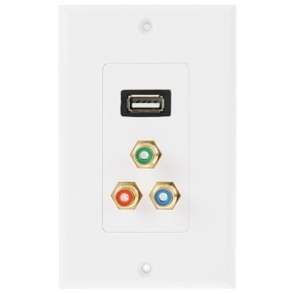 USB 2.0 Female Plug + 3 RCA Female Plugs Wall Plate Panel