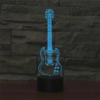 Five-string Guitar Shape 3D Colorful LED Vision Light Table Lamp, Crack Touch Version