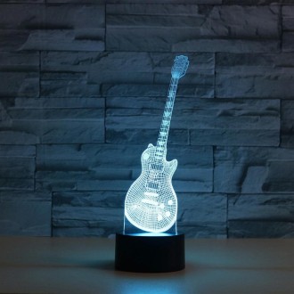 Guitar Shape 3D Colorful LED Vision Light Table Lamp, USB Touch Version