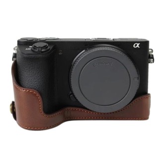 1/4 inch Thread PU Leather Camera Half Case Base for Sony ILCE-A6500 / A6500 (Coffee)