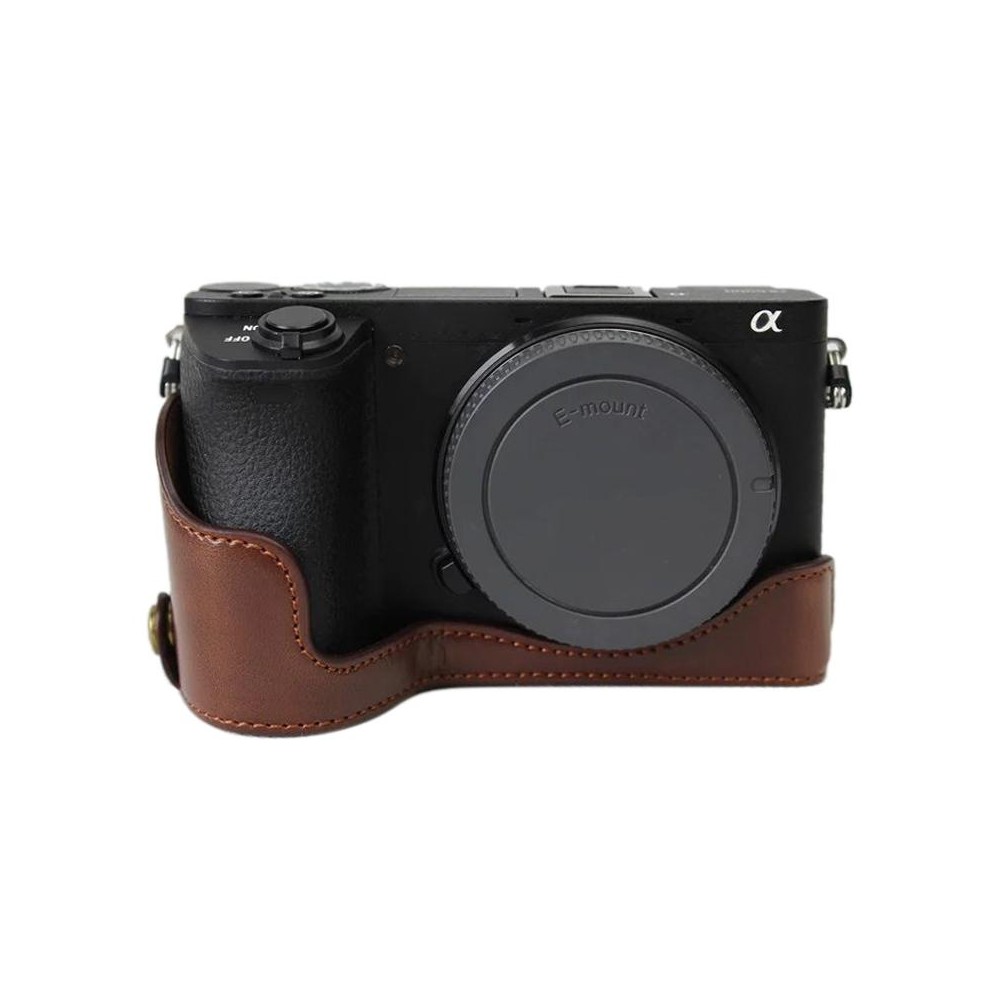 1/4 inch Thread PU Leather Camera Half Case Base for Sony ILCE-A6500 / A6500 (Coffee)