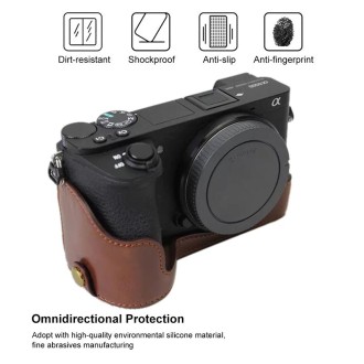 1/4 inch Thread PU Leather Camera Half Case Base for Sony ILCE-A6500 / A6500 (Coffee)