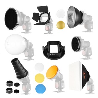 Falcon Eyes SG-100 Speedlite Accessories-kit, Universal Adapter Mount / Barndoor / Snoot/ Honeycomb / Standard Reflector / Honey