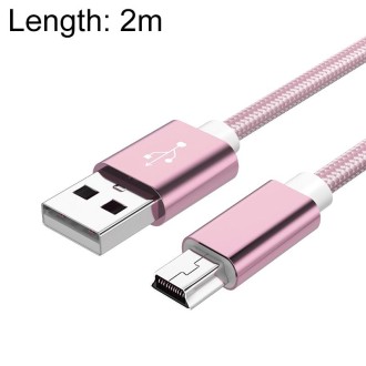 5 PCS Mini USB to USB A Woven Data / Charge Cable for MP3, Camera, Car DVR, Length:2m(Rose Gold)