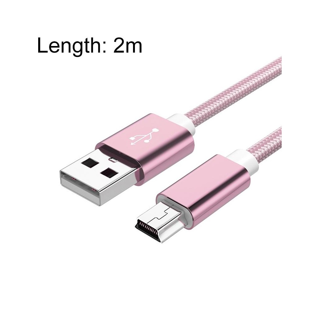 5 PCS Mini USB to USB A Woven Data / Charge Cable for MP3, Camera, Car DVR, Length:2m(Rose Gold)