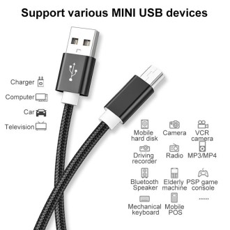 5 PCS Mini USB to USB A Woven Data / Charge Cable for MP3, Camera, Car DVR, Length:2m(Rose Gold)