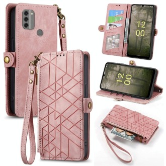 For Nokia C31 Geometric Zipper Wallet Side Buckle Leather Phone Case(Pink)