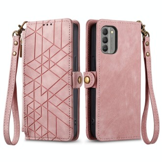 For Nokia C31 Geometric Zipper Wallet Side Buckle Leather Phone Case(Pink)