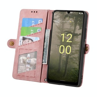 For Nokia C31 Geometric Zipper Wallet Side Buckle Leather Phone Case(Pink)