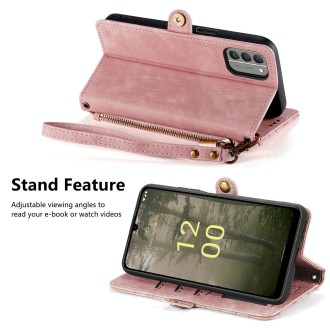 For Nokia C31 Geometric Zipper Wallet Side Buckle Leather Phone Case(Pink)