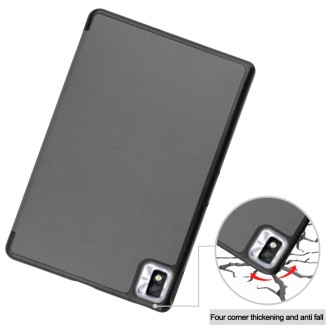 For TCL Tab 10s Three-folding Holder Custer Texture Leather Tablet Case(Grey)