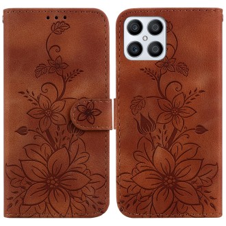 For Honor X8 Lily Embossed Leather Phone Case(Brown)