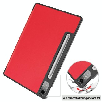 For Lenovo Tab P12/Xiaoxin Pad Pro 12.7 inch Custer Solid Color 3-Fold Stand Leather Tablet Case(Red)