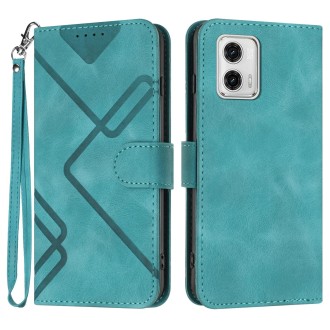 For Motorola Moto G53 Line Pattern Skin Feel Leather Phone Case(Light Blue)